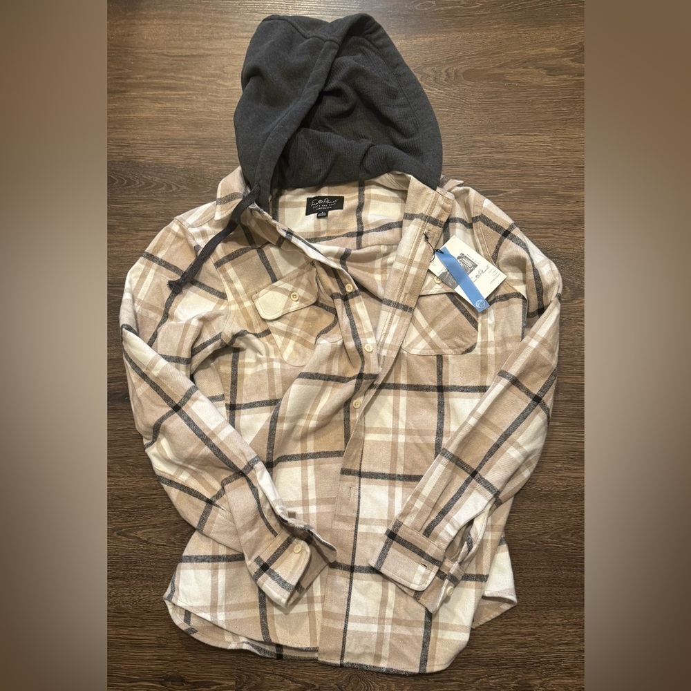 Free Planet Tan and Cream Plaid Shirt